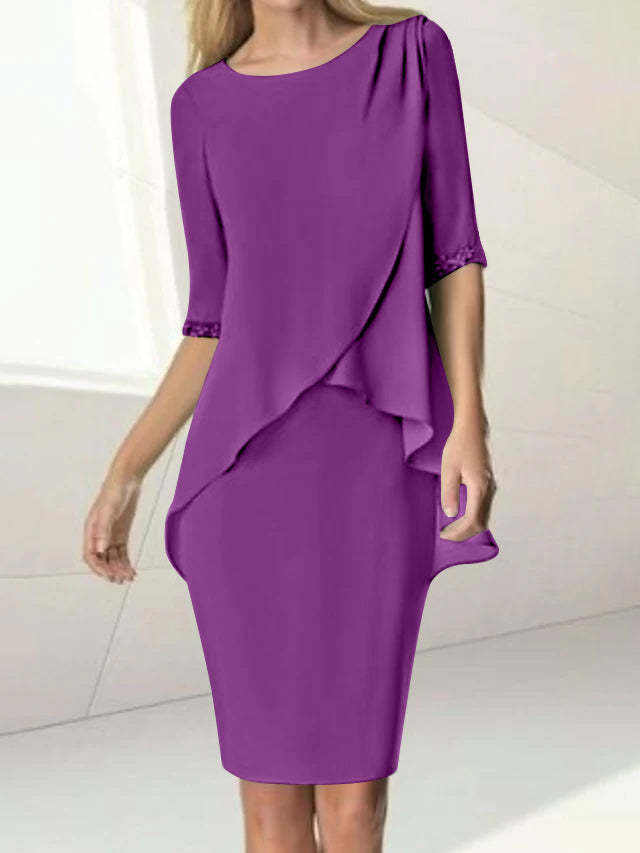 Knee-Length Beaded Sheath Dress with Ruching for the Mother of the Bride