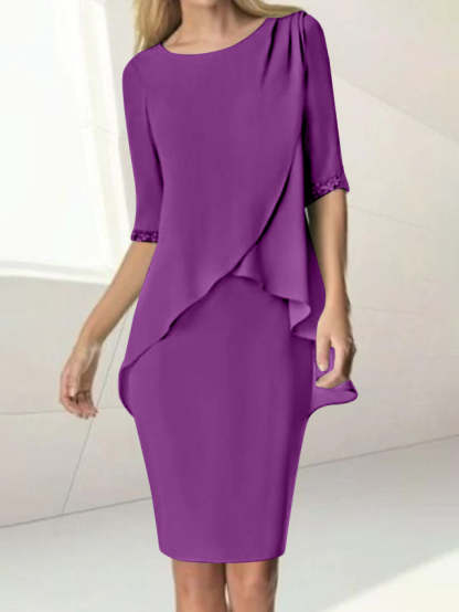 Knee-Length Beaded Sheath Dress with Ruching for the Mother of the Bride