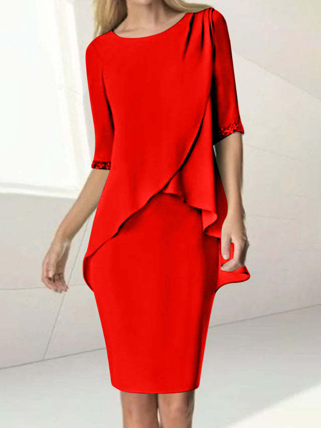 Knee-Length Beaded Sheath Dress with Ruching for the Mother of the Bride