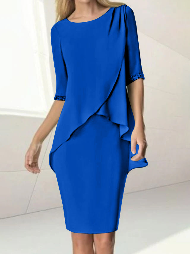 Knee-Length Beaded Sheath Dress with Ruching for the Mother of the Bride