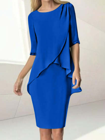 Knee-Length Beaded Sheath Dress with Ruching for the Mother of the Bride