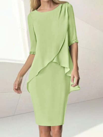 Knee-Length Beaded Sheath Dress with Ruching for the Mother of the Bride