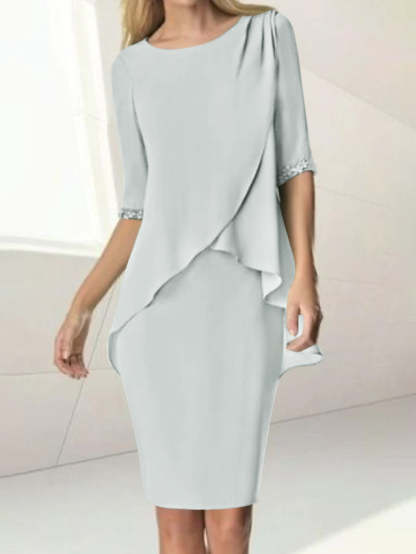 Knee-Length Beaded Sheath Dress with Ruching for the Mother of the Bride