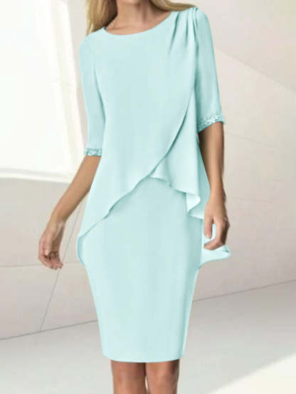 Knee-Length Beaded Sheath Dress with Ruching for the Mother of the Bride