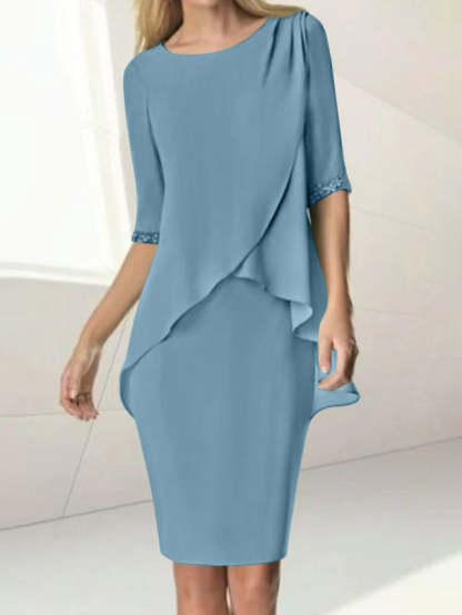 Knee-Length Beaded Sheath Dress with Ruching for the Mother of the Bride