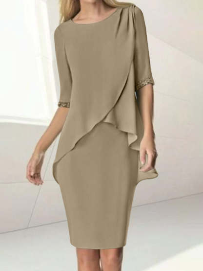 Knee-Length Beaded Sheath Dress with Ruching for the Mother of the Bride