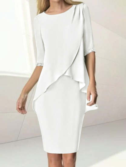 Knee-Length Beaded Sheath Dress with Ruching for the Mother of the Bride