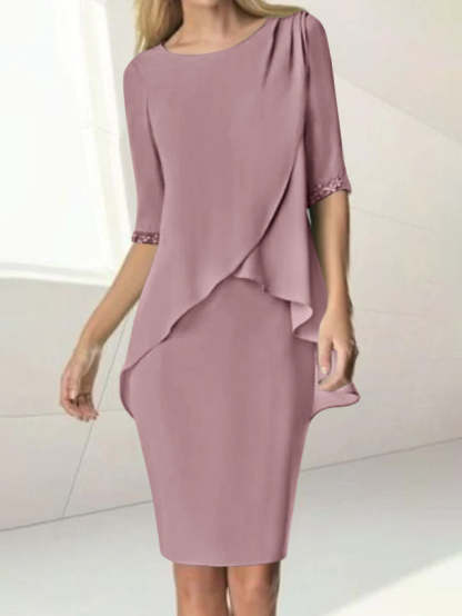 Knee-Length Beaded Sheath Dress with Ruching for the Mother of the Bride