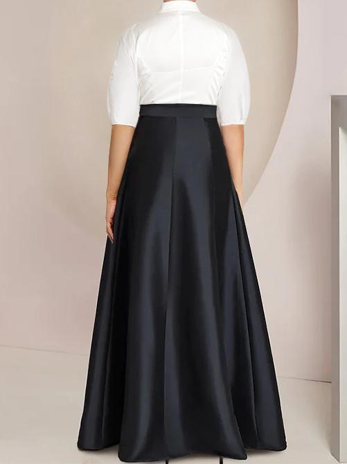 Princess A-Line Shirt Collar Floor-Length 2-Piece Plus Size Mother of the Bride Dress with Bowknot
