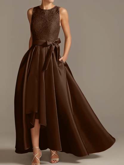 Asymmetrical Princess A-Line Sleeveless Mother Of The Bride Dress With Jewel Neck And Pleats