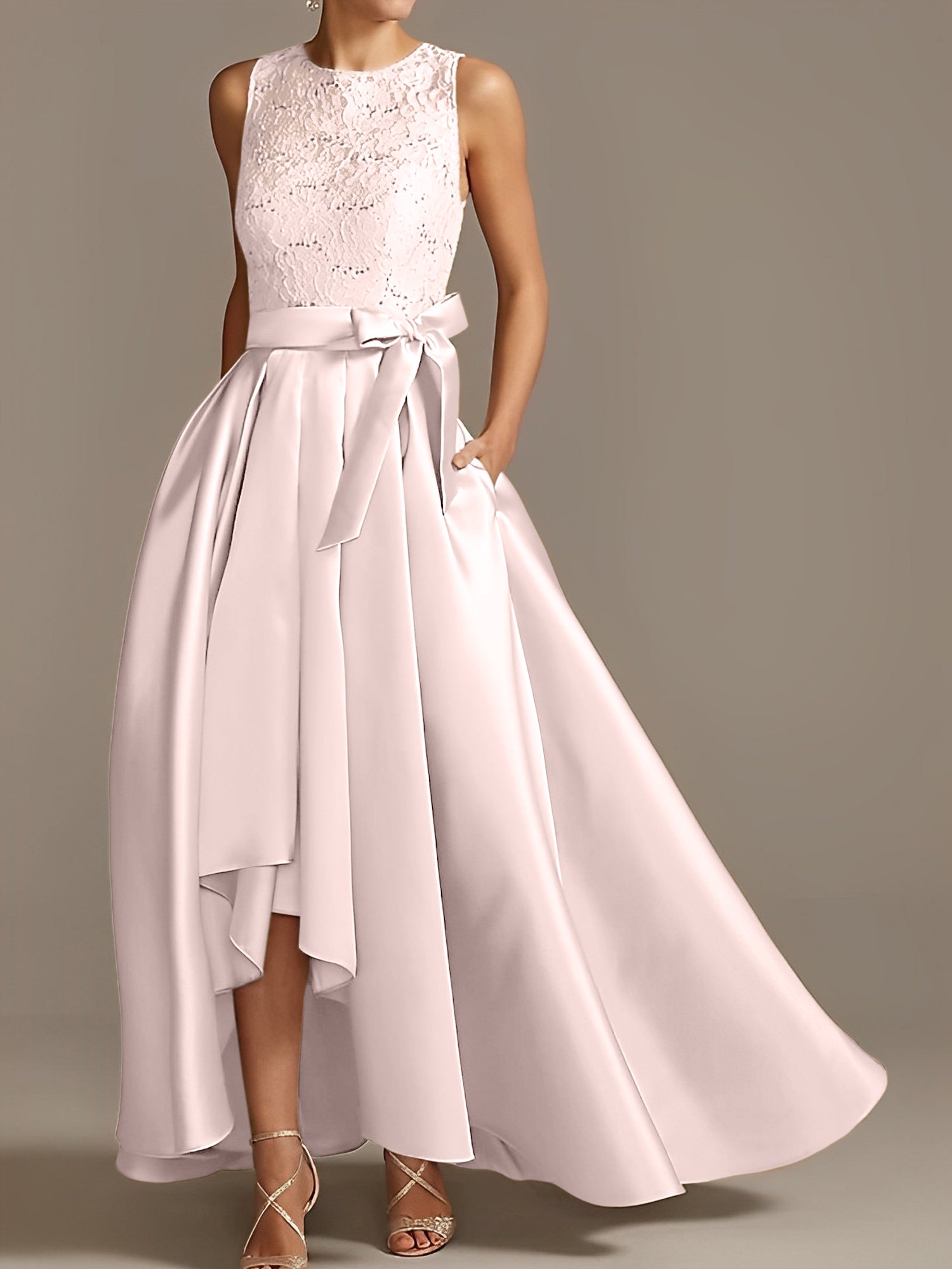 Asymmetrical Princess A-Line Sleeveless Mother Of The Bride Dress With Jewel Neck And Pleats