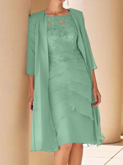 Short Sleeve Knee-Length Lace Sheath Dress for the Mother of the Bride