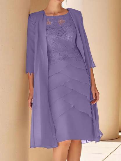 Short Sleeve Knee-Length Lace Sheath Dress for the Mother of the Bride