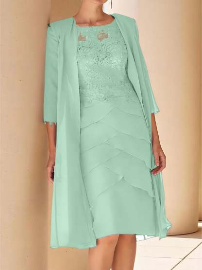 Short Sleeve Knee-Length Lace Sheath Dress for the Mother of the Bride