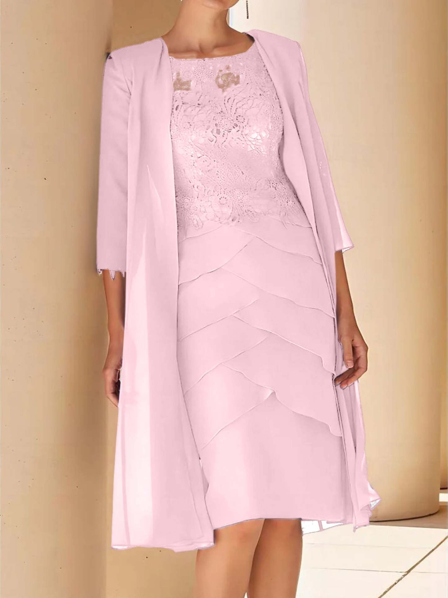 Short Sleeve Knee-Length Lace Sheath Dress for the Mother of the Bride