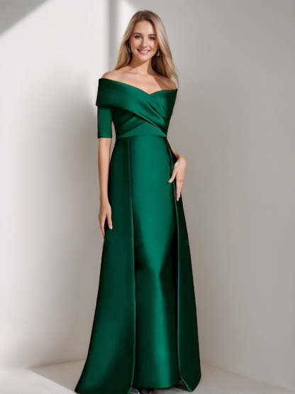 Elegant Off-the-Shoulder Mother of the Bride Dress with 1/2 Sleeves in A-Line/Princess Style