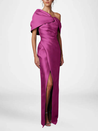 One-Shoulder Ruffled Floor-Length Gown for the Mother of the Bride