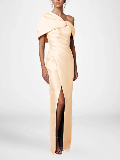 One-Shoulder Ruffled Floor-Length Gown for the Mother of the Bride