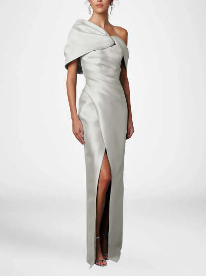 One-Shoulder Ruffled Floor-Length Gown for the Mother of the Bride
