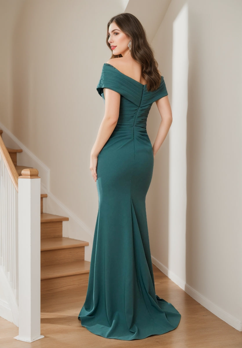 Sleeveless Floor-Length Mother of the Bride Sheath Dress with Ruffles and Side Split