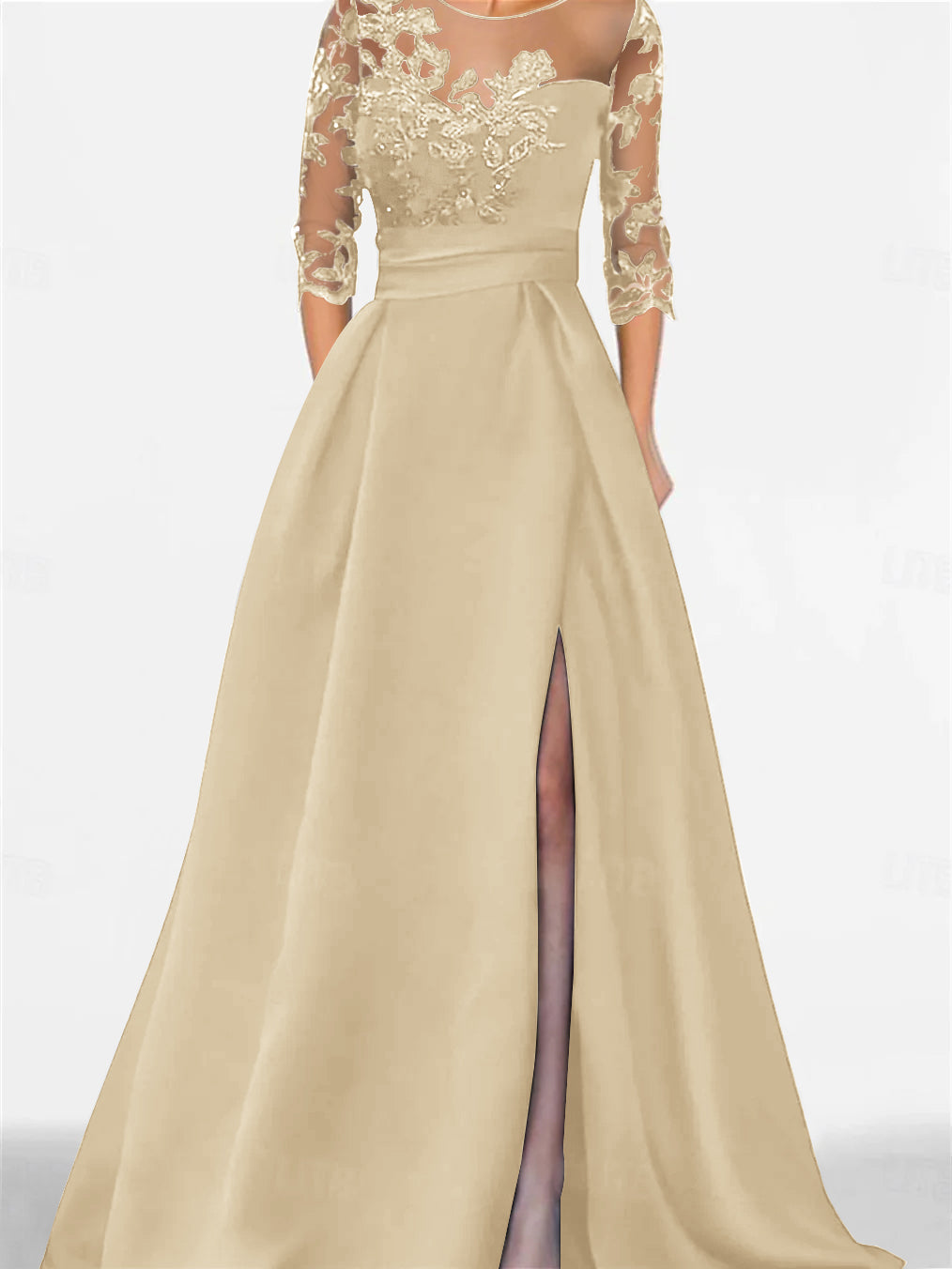Sweetheart A-Line Princess Floor-Length Mother of the Bride Dress with 3/4 Lace Sleeves and Side Split-BMbridal.UK