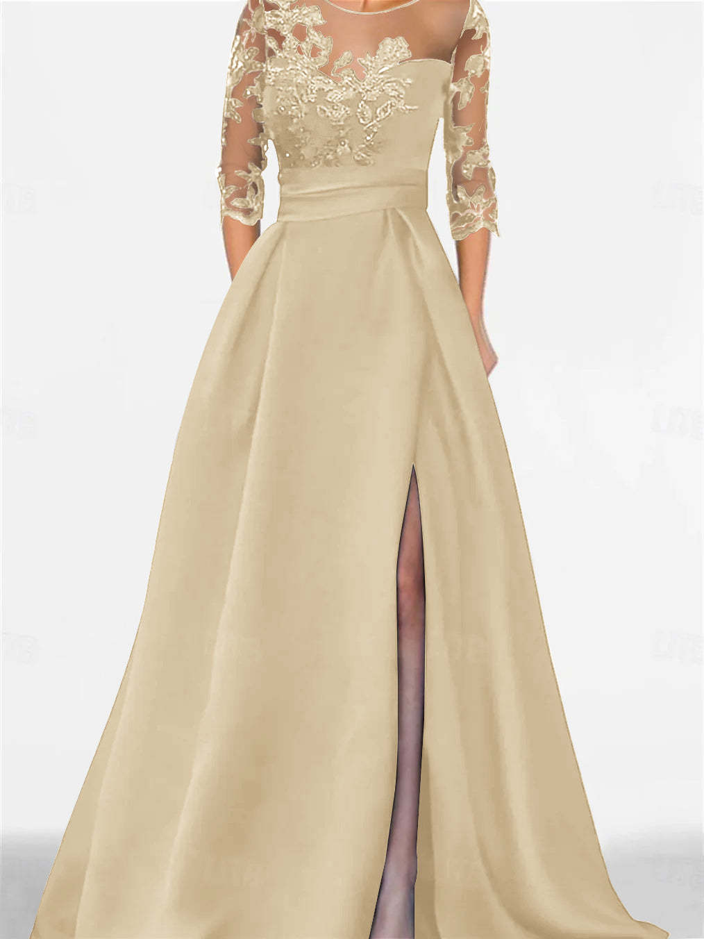 Sweetheart A-Line Princess Floor-Length Mother of the Bride Dress with 3/4 Lace Sleeves and Side Split-BMbridal.UK