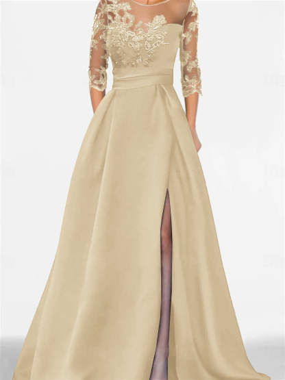 Sweetheart A-Line Princess Floor-Length Mother of the Bride Dress with 3/4 Lace Sleeves and Side Split-BMbridal.UK