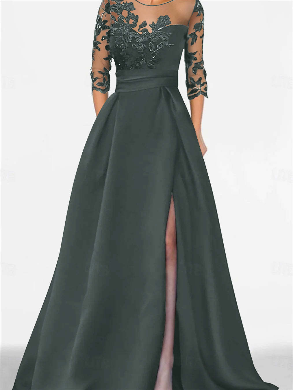Sweetheart A-Line Princess Floor-Length Mother of the Bride Dress with 3/4 Lace Sleeves and Side Split-BMbridal.UK