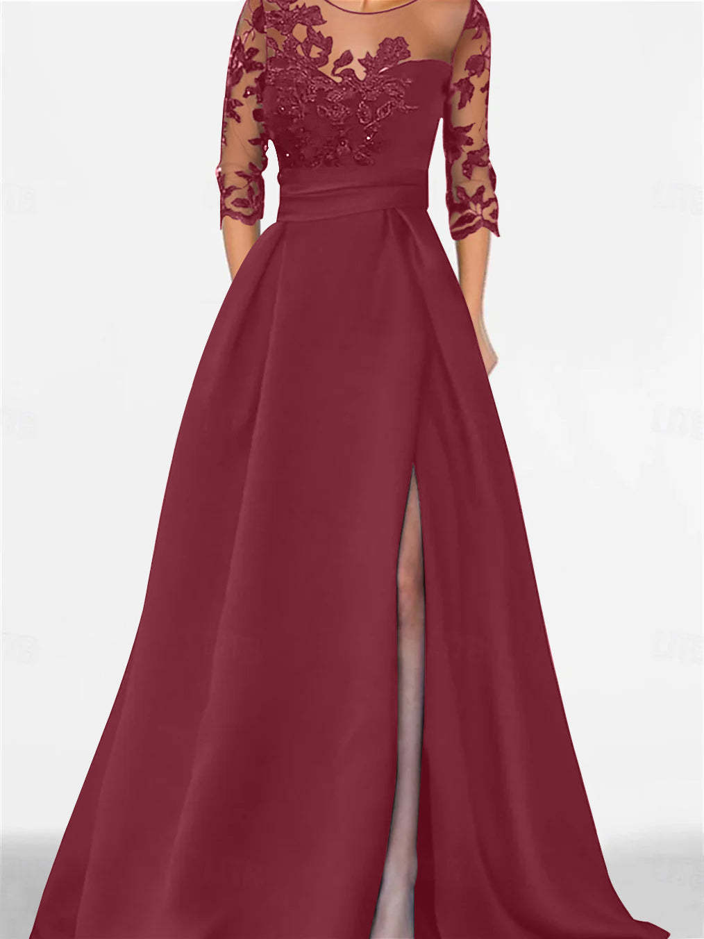 Sweetheart A-Line Princess Floor-Length Mother of the Bride Dress with 3/4 Lace Sleeves and Side Split-BMbridal.UK