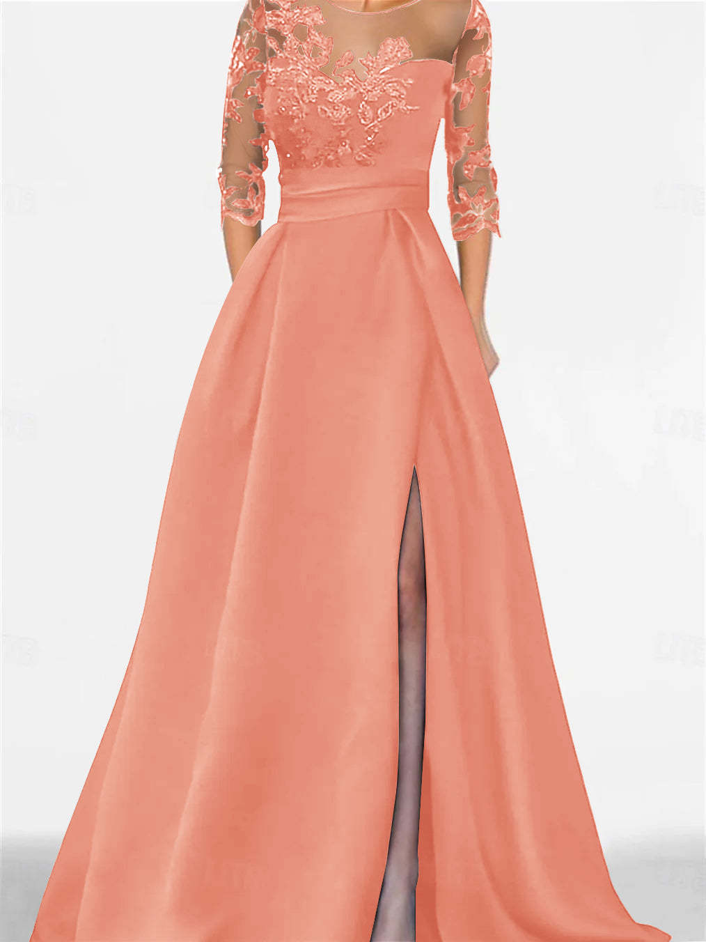 Sweetheart A-Line Princess Floor-Length Mother of the Bride Dress with 3/4 Lace Sleeves and Side Split-BMbridal.UK