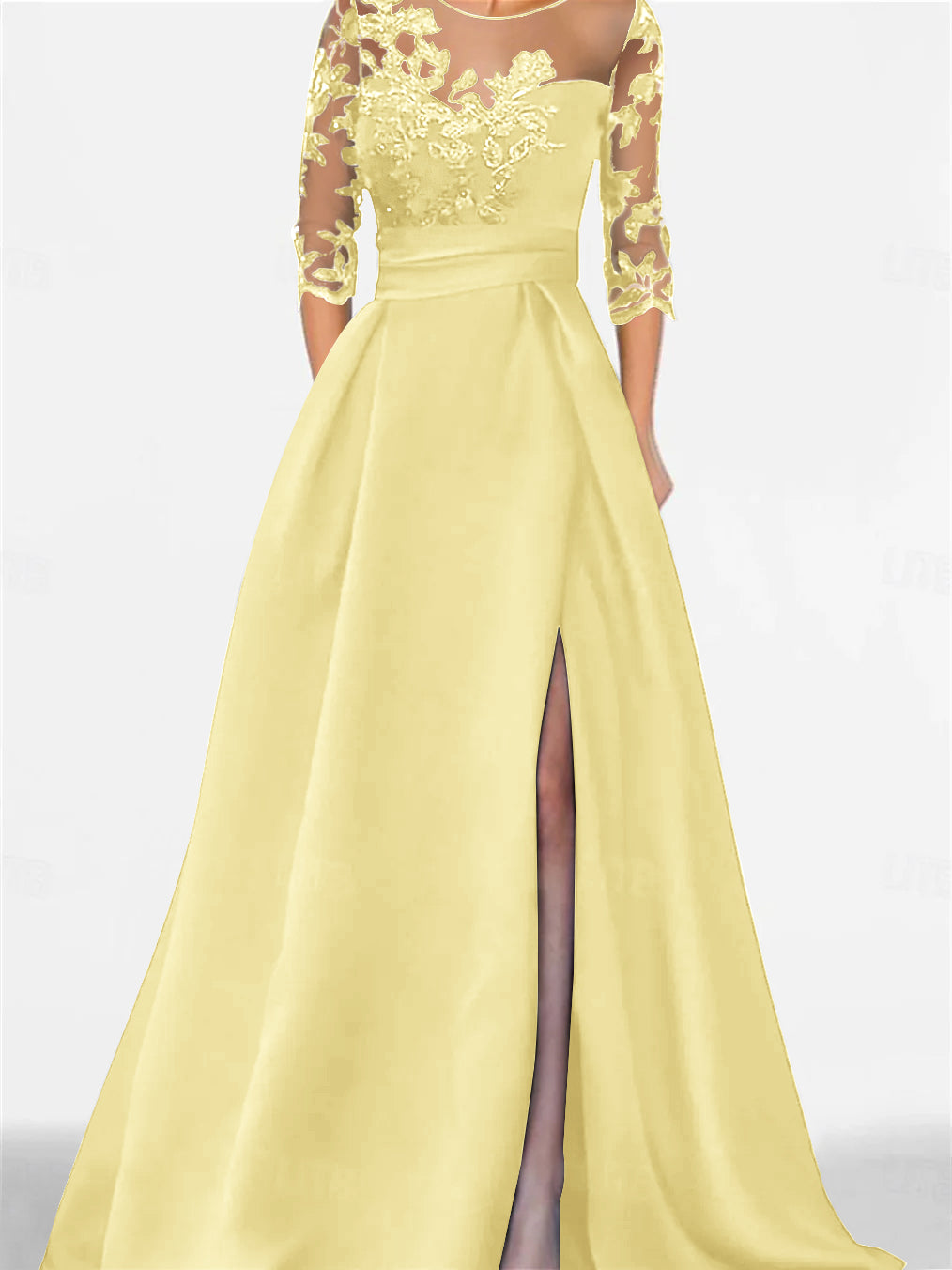 Sweetheart A-Line Princess Floor-Length Mother of the Bride Dress with 3/4 Lace Sleeves and Side Split-BMbridal.UK