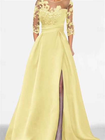 Sweetheart A-Line Princess Floor-Length Mother of the Bride Dress with 3/4 Lace Sleeves and Side Split-BMbridal.UK