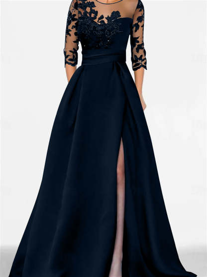 Sweetheart A-Line Princess Floor-Length Mother of the Bride Dress with 3/4 Lace Sleeves and Side Split-BMbridal.UK