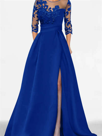 Sweetheart A-Line Princess Floor-Length Mother of the Bride Dress with 3/4 Lace Sleeves and Side Split-BMbridal.UK