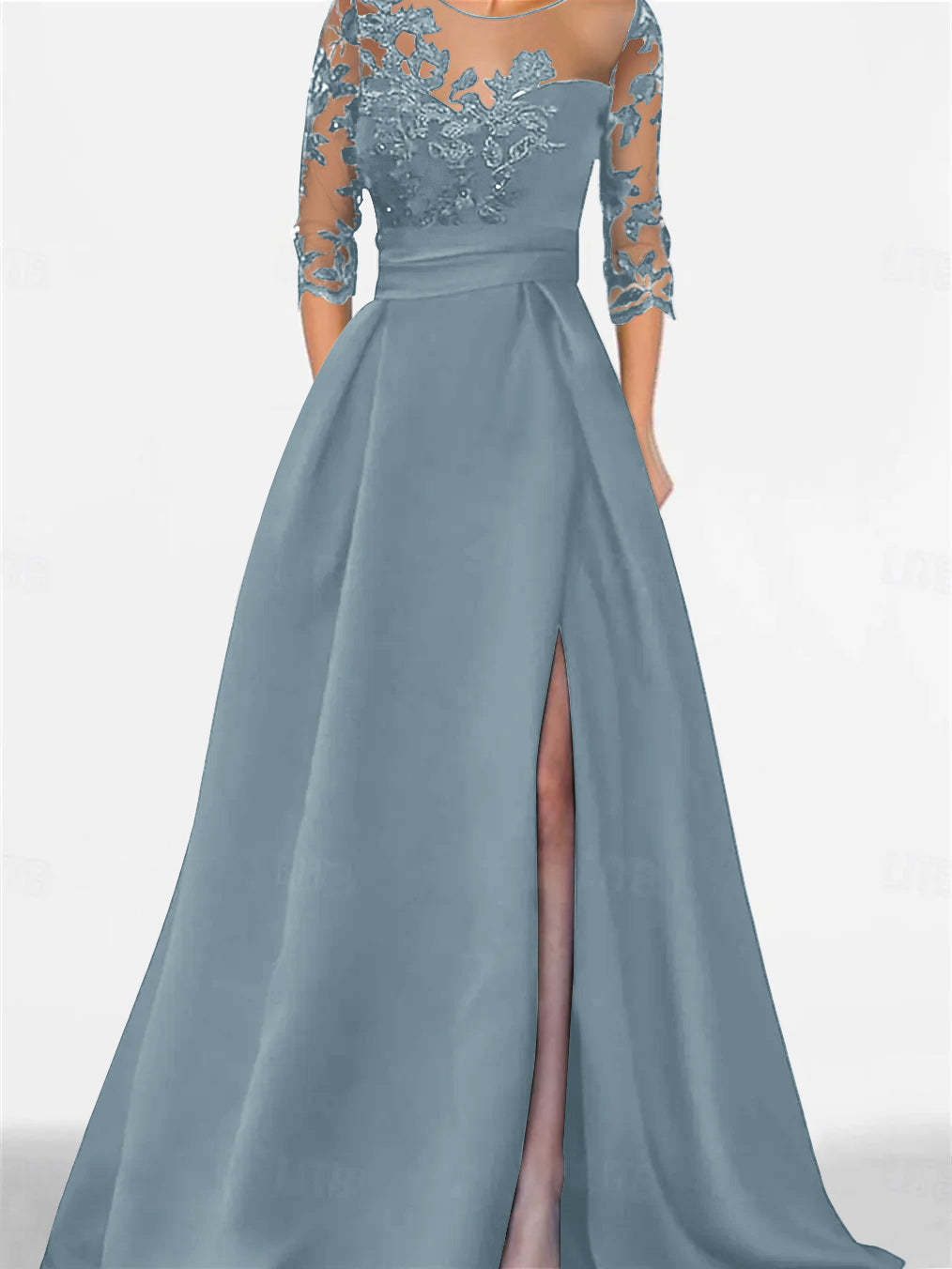 Sweetheart A-Line Princess Floor-Length Mother of the Bride Dress with 3/4 Lace Sleeves and Side Split-BMbridal.UK