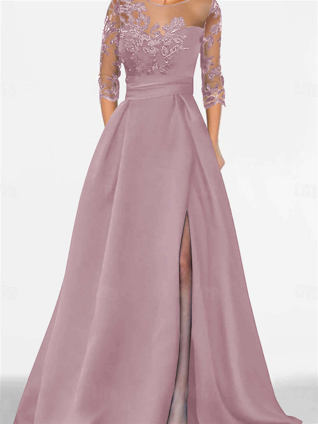 Sweetheart A-Line Princess Floor-Length Mother of the Bride Dress with 3/4 Lace Sleeves and Side Split-BMbridal.UK