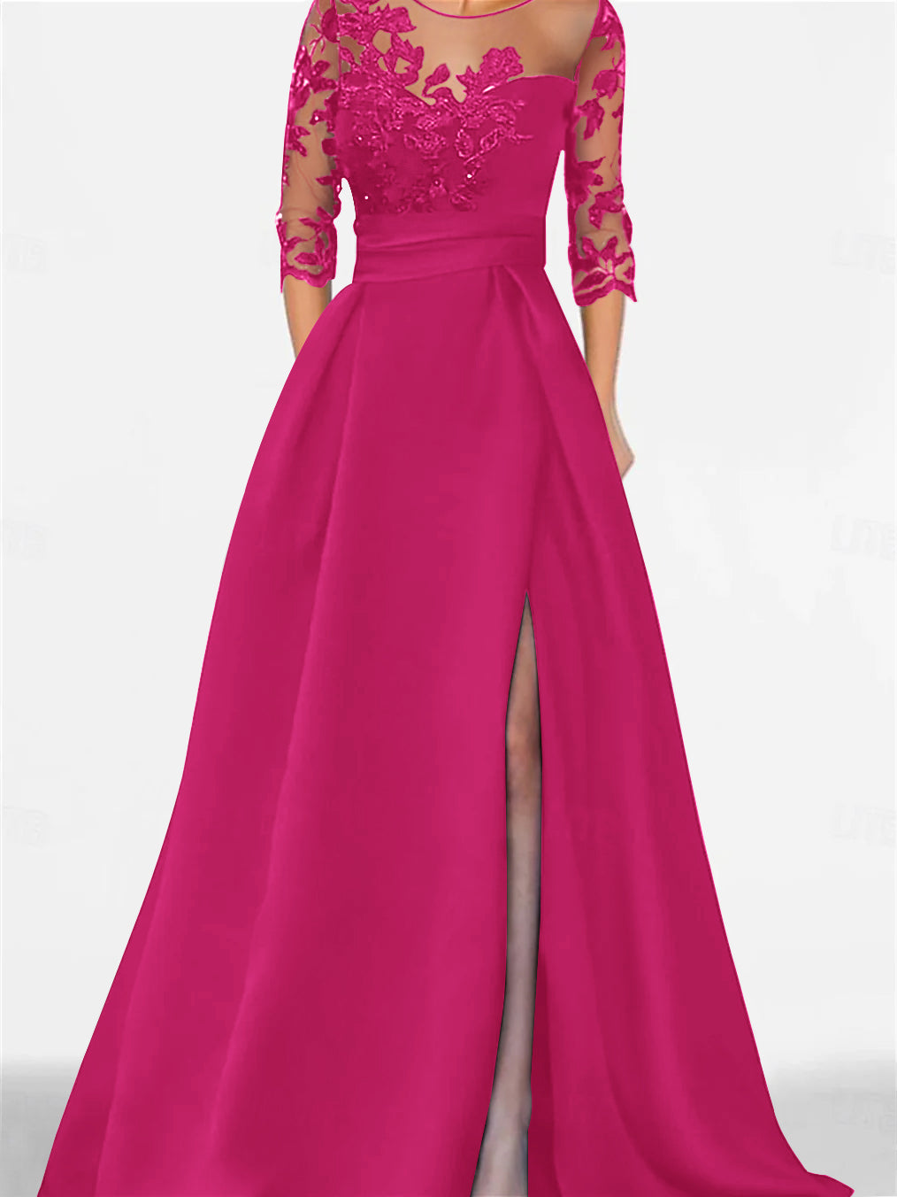 Sweetheart A-Line Princess Floor-Length Mother of the Bride Dress with 3/4 Lace Sleeves and Side Split-BMbridal.UK