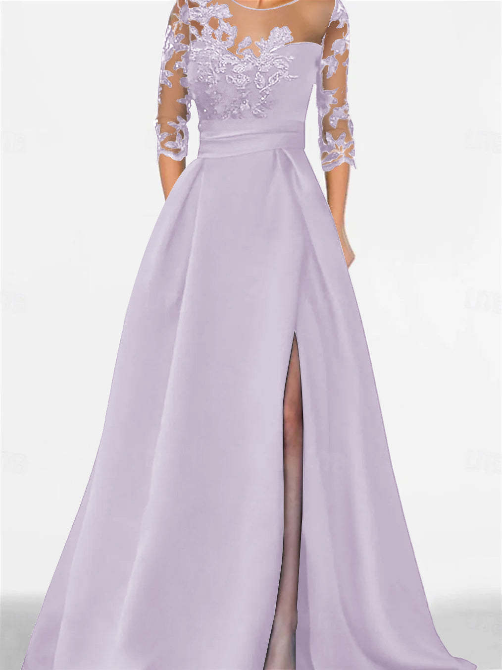 Sweetheart A-Line Princess Floor-Length Mother of the Bride Dress with 3/4 Lace Sleeves and Side Split-BMbridal.UK