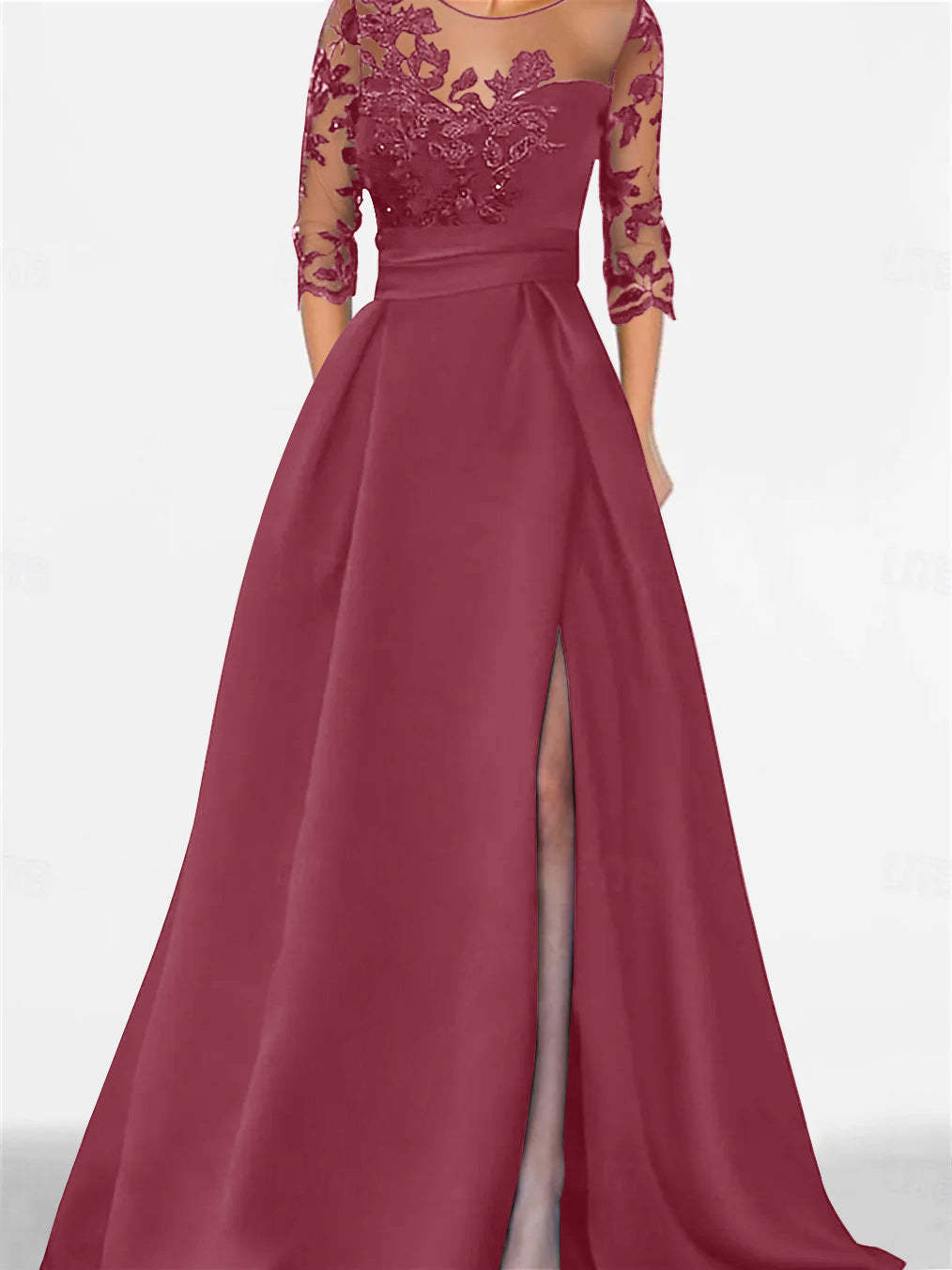 Sweetheart A-Line Princess Floor-Length Mother of the Bride Dress with 3/4 Lace Sleeves and Side Split-BMbridal.UK