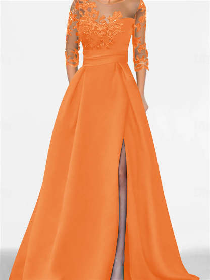 Sweetheart A-Line Princess Floor-Length Mother of the Bride Dress with 3/4 Lace Sleeves and Side Split-BMbridal.UK