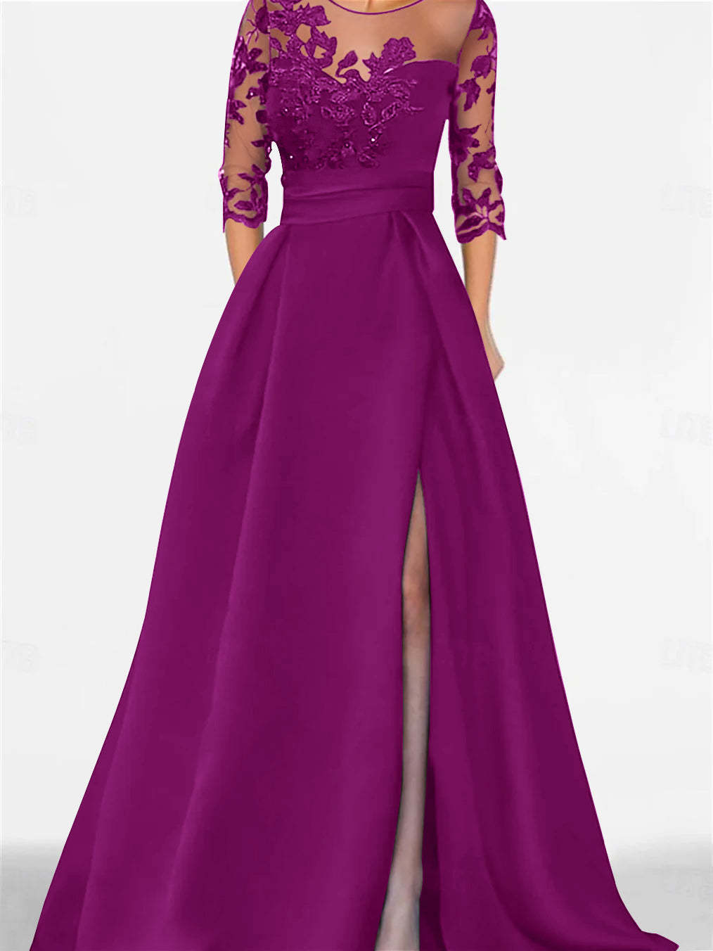 Sweetheart A-Line Princess Floor-Length Mother of the Bride Dress with 3/4 Lace Sleeves and Side Split-BMbridal.UK