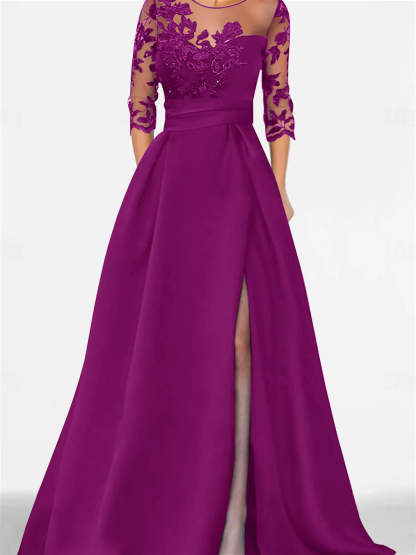 Sweetheart A-Line Princess Floor-Length Mother of the Bride Dress with 3/4 Lace Sleeves and Side Split-BMbridal.UK