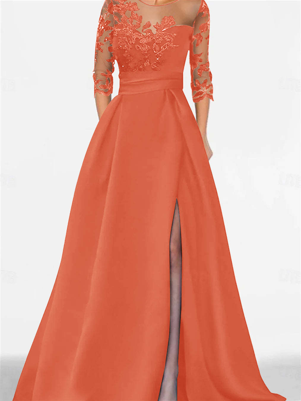 Sweetheart A-Line Princess Floor-Length Mother of the Bride Dress with 3/4 Lace Sleeves and Side Split-BMbridal.UK