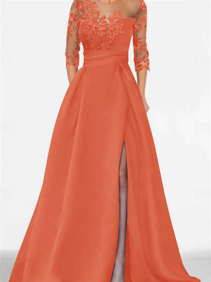 Sweetheart A-Line Princess Floor-Length Mother of the Bride Dress with 3/4 Lace Sleeves and Side Split-BMbridal.UK