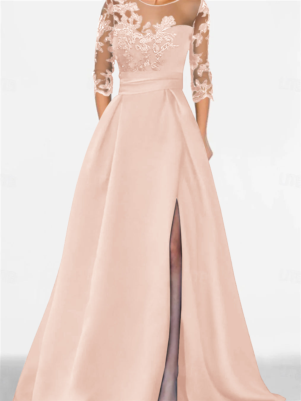 Sweetheart A-Line Princess Floor-Length Mother of the Bride Dress with 3/4 Lace Sleeves and Side Split-BMbridal.UK