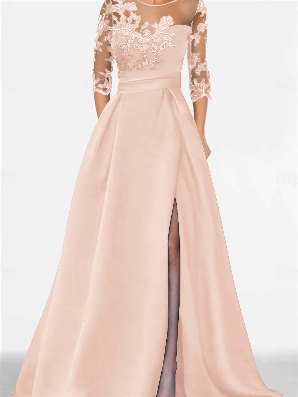 Sweetheart A-Line Princess Floor-Length Mother of the Bride Dress with 3/4 Lace Sleeves and Side Split-BMbridal.UK