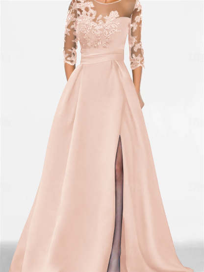Sweetheart A-Line Princess Floor-Length Mother of the Bride Dress with 3/4 Lace Sleeves and Side Split-BMbridal.UK