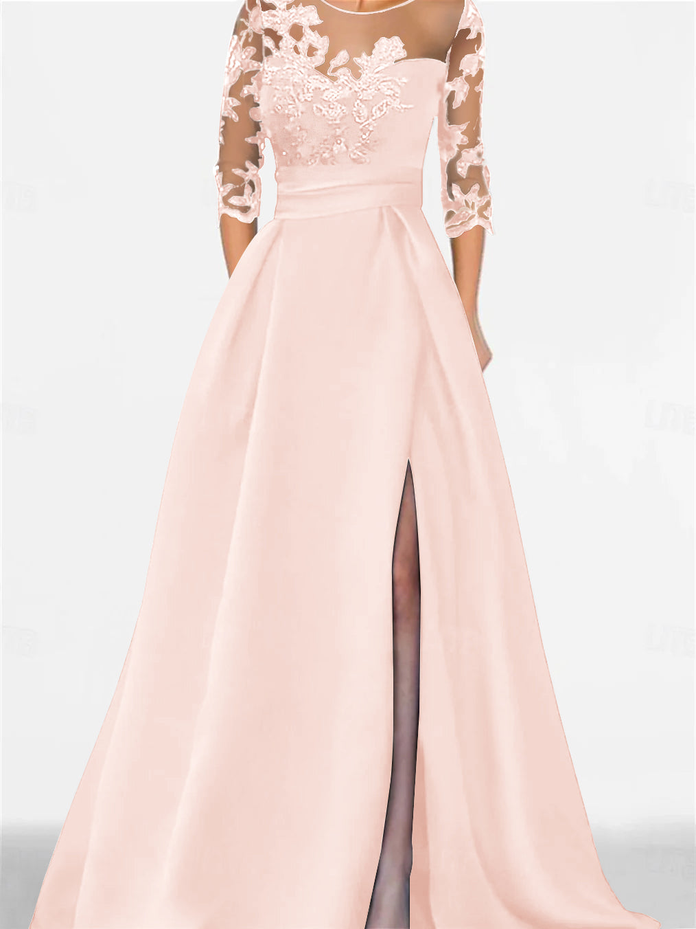Sweetheart A-Line Princess Floor-Length Mother of the Bride Dress with 3/4 Lace Sleeves and Side Split-BMbridal.UK