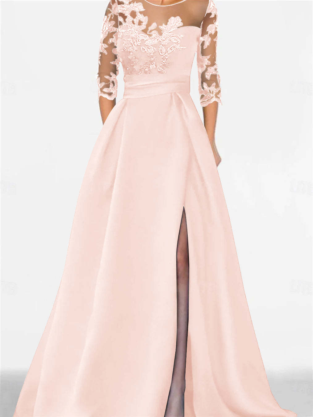 Sweetheart A-Line Princess Floor-Length Mother of the Bride Dress with 3/4 Lace Sleeves and Side Split-BMbridal.UK