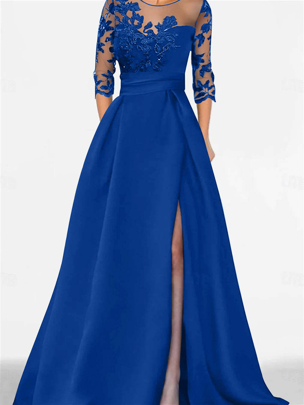 Sweetheart A-Line Princess Floor-Length Mother of the Bride Dress with 3/4 Lace Sleeves and Side Split-BMbridal.UK